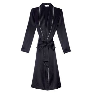 Fleur Du Mal Silk Smoking Robe Jacket in Black Size Small/Medium